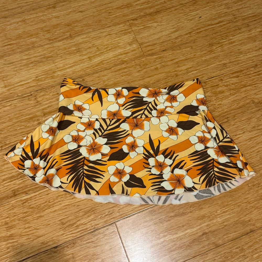 Blink Orange Hawaiian flower print fold over swim skirt